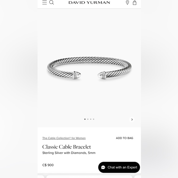 David Yurman Jewelry - David Yurman classic cable bracelet. Sterling silver with diamonds, 5mm.